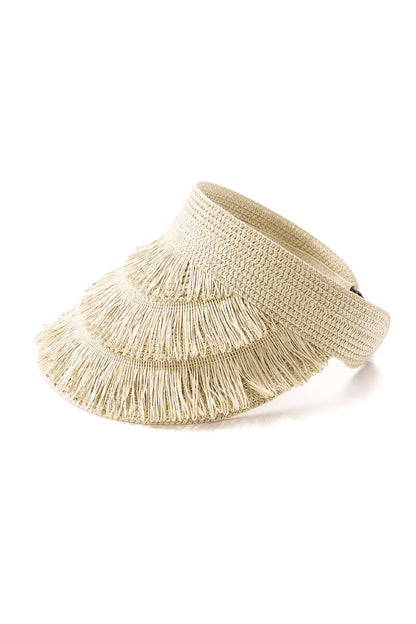 Sombrero con visera de paja con flecos