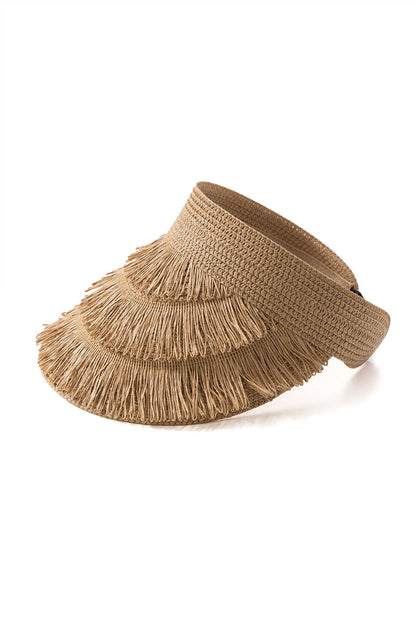 Sombrero con visera de paja con flecos